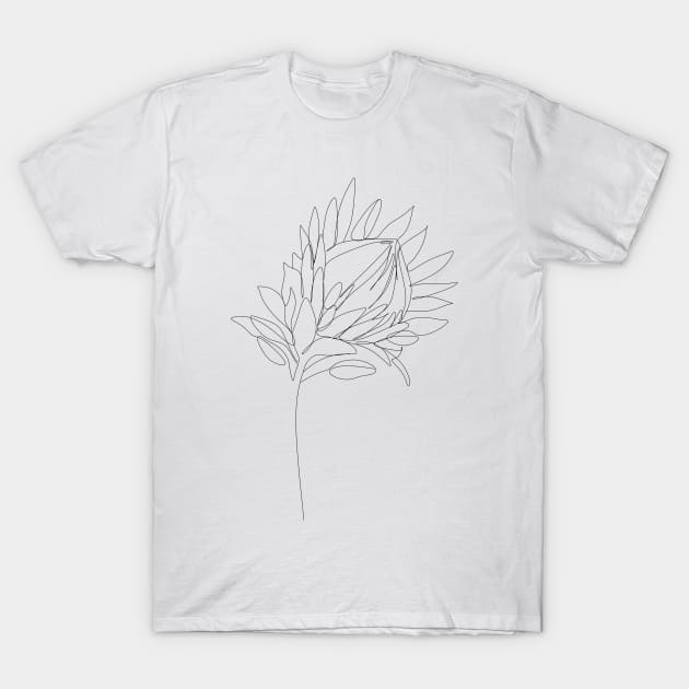 Protea line art. Line drawing flower T-Shirt by OneLinePrint